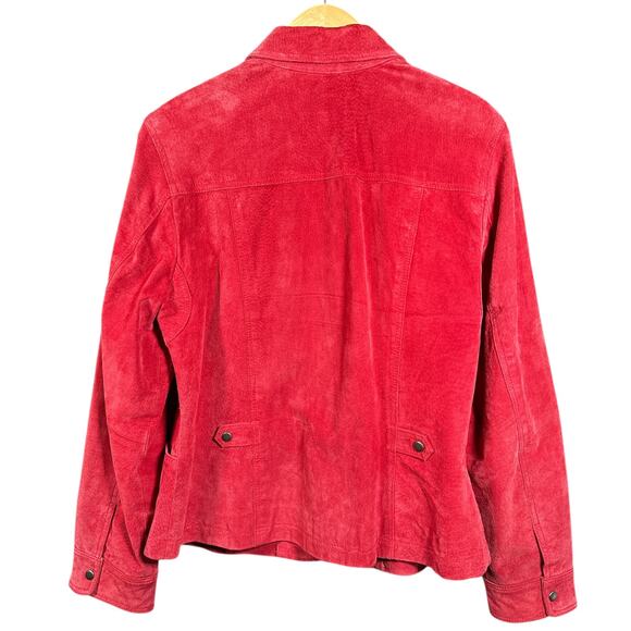 Coldwater Creek Leather Jacket Women’s M Coral Red Suede Snap Front Western Boho - Picture 2 of 4